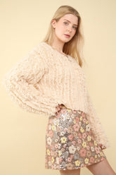 Shaggy Yarn Knit Zip Up Jacket Very J Cream S